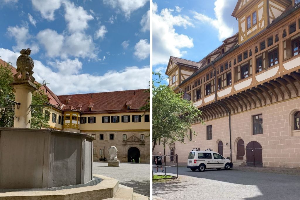 Two pictures. Both pictures display different views of the courtyard at the Hohentbingen Castle.