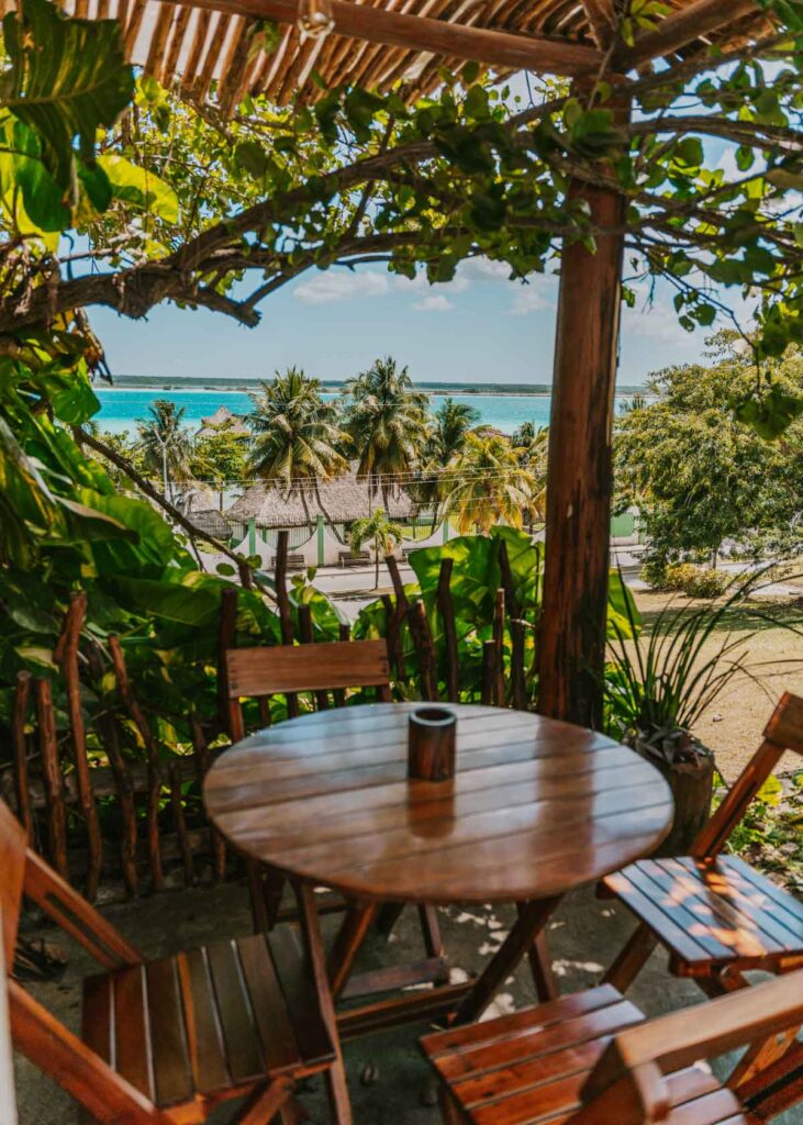Bacalar restaurant with lagoon view