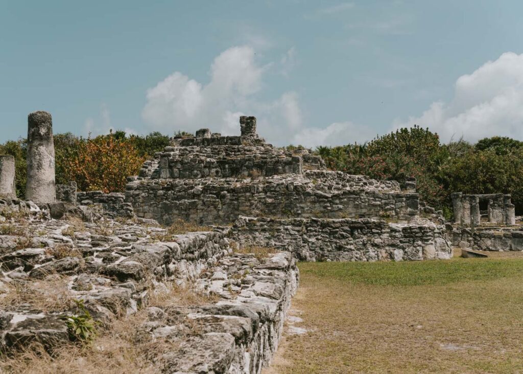 Stone structures at the El Rey Mayan Ruins in Cancun, Mexico