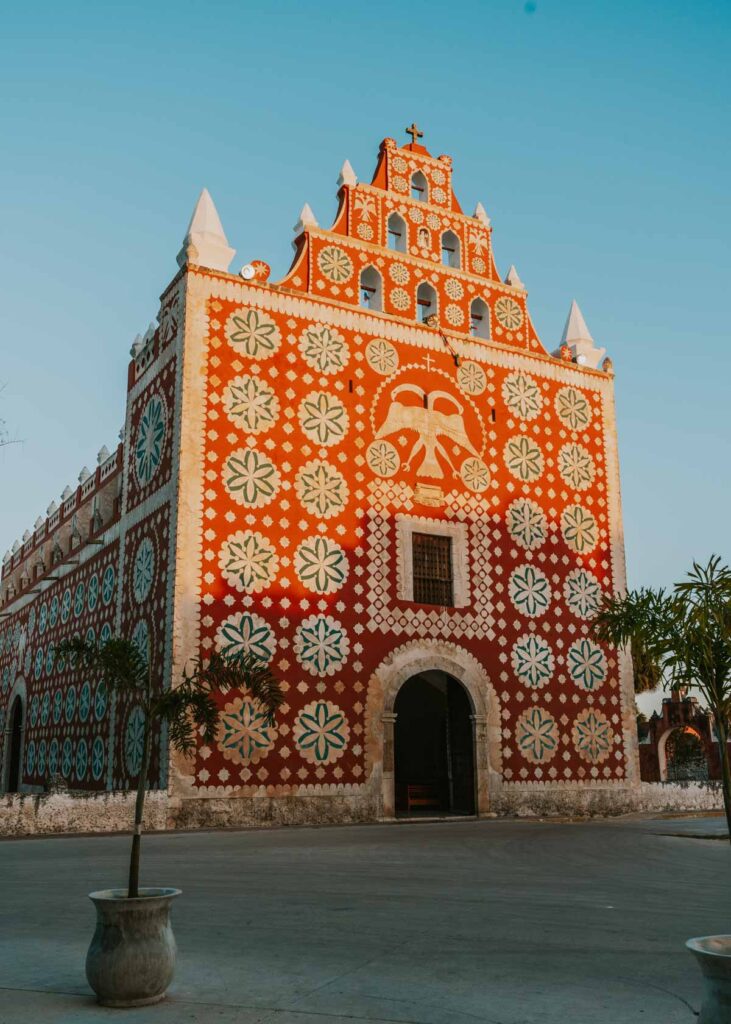 Red, white, and blue  Santo Domingo de Guzman Church in Uayma, a lesser known place to add to your Valladolid itinerary