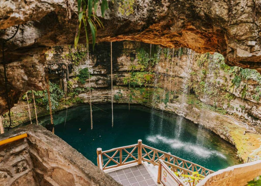 View of a cenote near Valladolid, Mexico, one of the best places to visit on this Valladolid Mexico itinerary