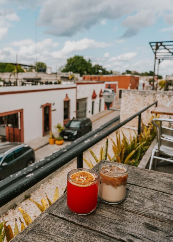 Drinks at a rooftop coffeeshop in Valladolid, Mexico