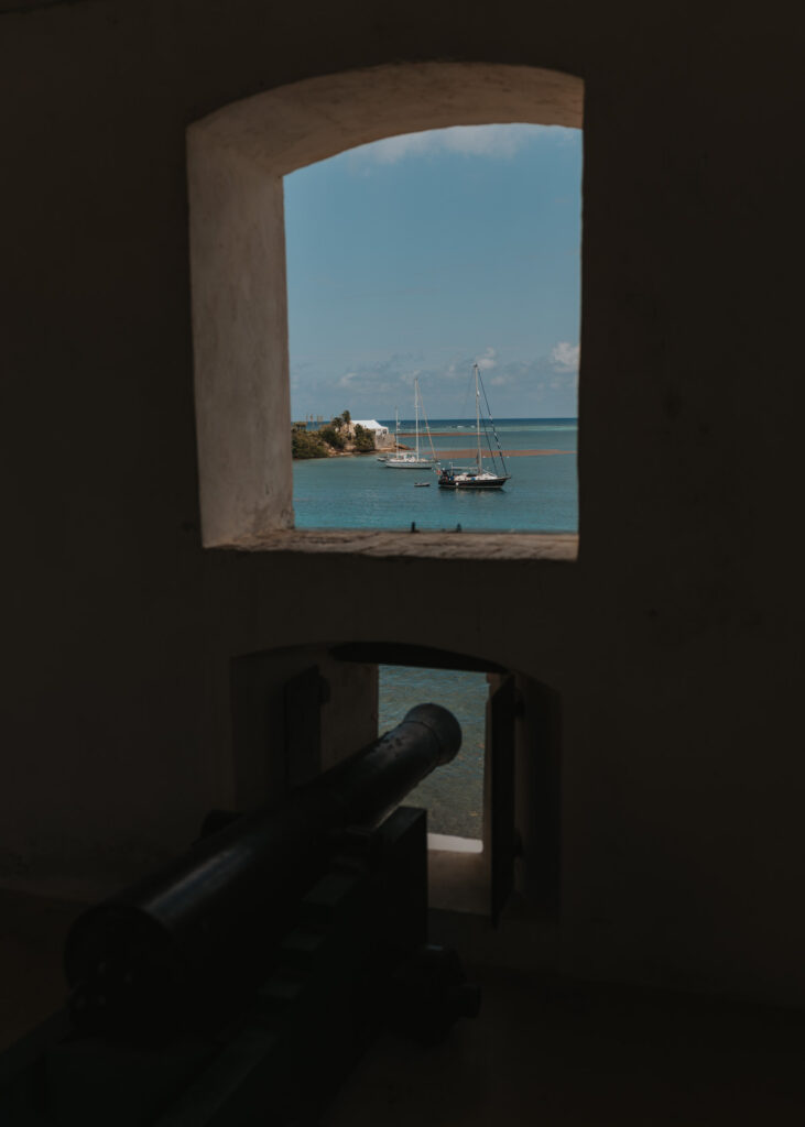 Canon and window on St Croix, a Caribbean island