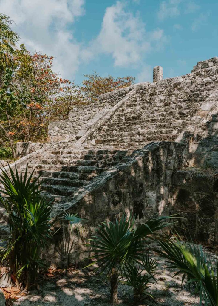 View of the temple at San Miguelito Archeological Site, which is a unique thing to do in Cancun