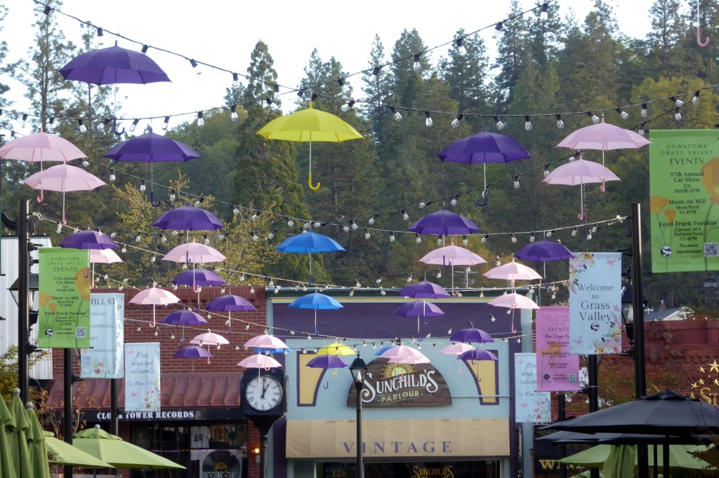 NORTHERN CALIFORNIA, APRIL 2024, GRASS VALLEY #1: Umbrellas, Umbrellas, Everywhere Umbrellas!